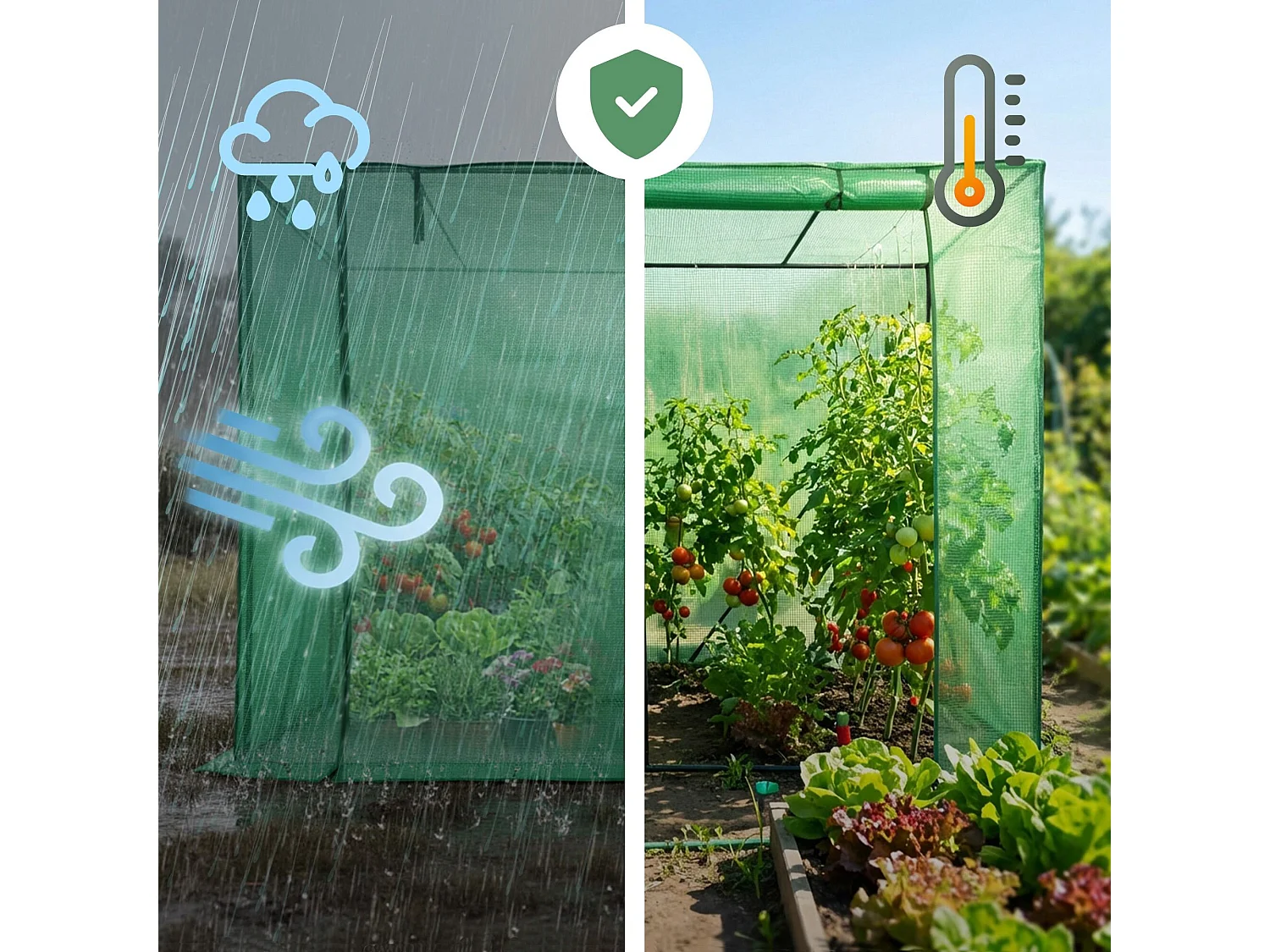 Vrijstaande tuinkas met oprolbare kasdeur / Tuinkas in Huisvorm / Foliekas met 2 Vensters / Groen / 202x80x170 cm