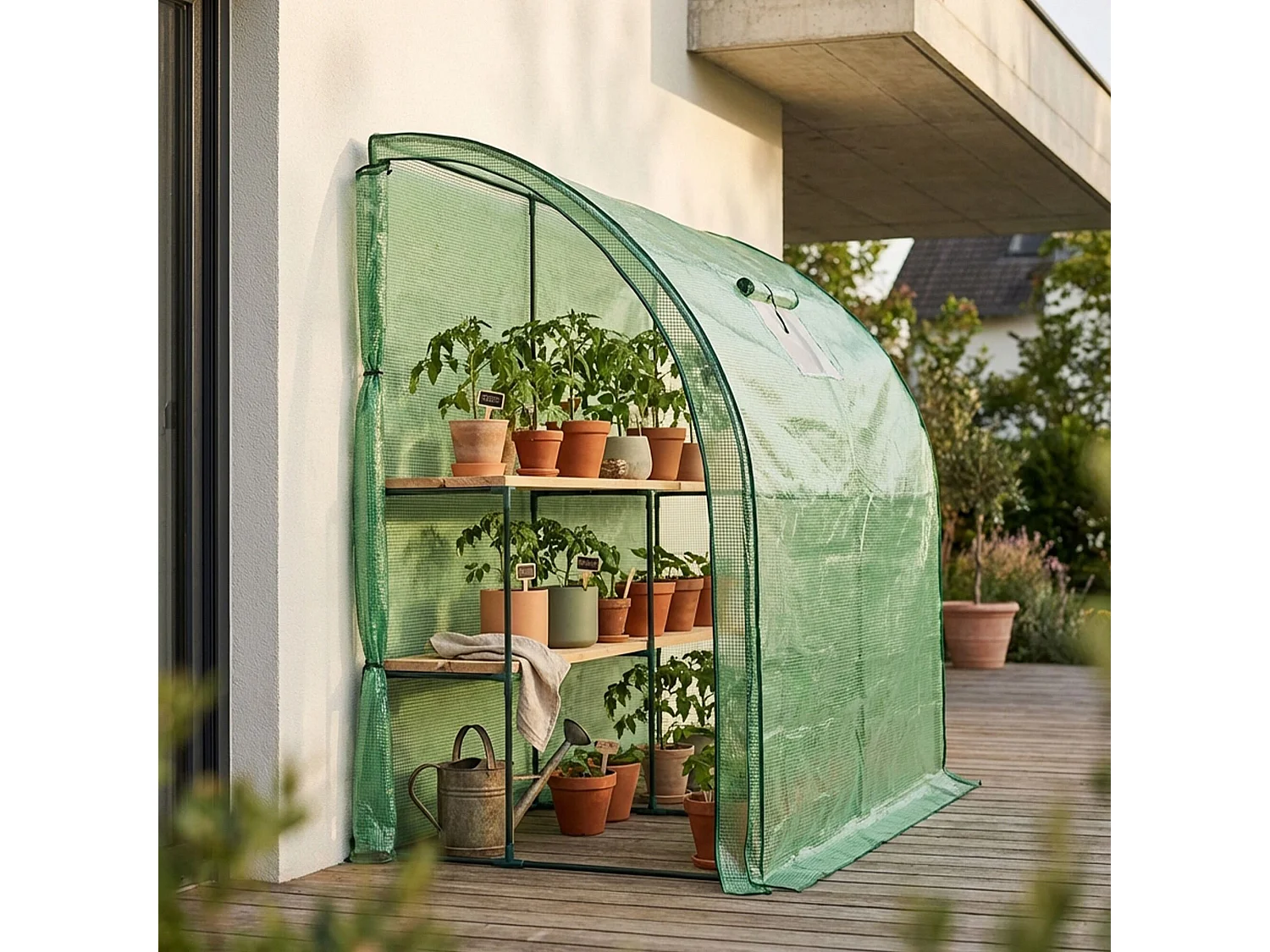 Muurkas met oprolbare kasdeur / Tuinkas met Venster / Foliekas / Groen / 100x200x210 cm