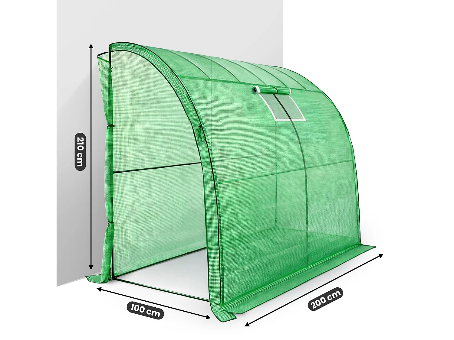 Muurkas met oprolbare kasdeur / Tuinkas met Venster / Foliekas / Groen / 100x200x210 cm