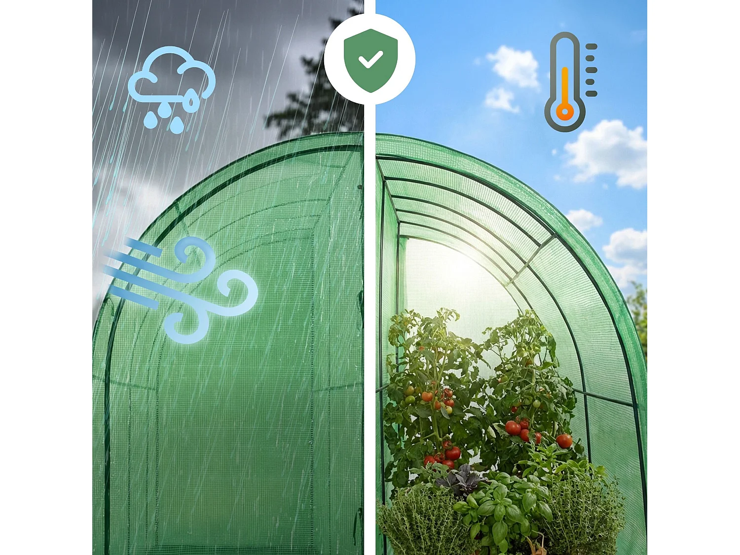 Muurkas met oprolbare kasdeur / Tuinkas met Venster / Foliekas / Groen / 100x200x210 cm