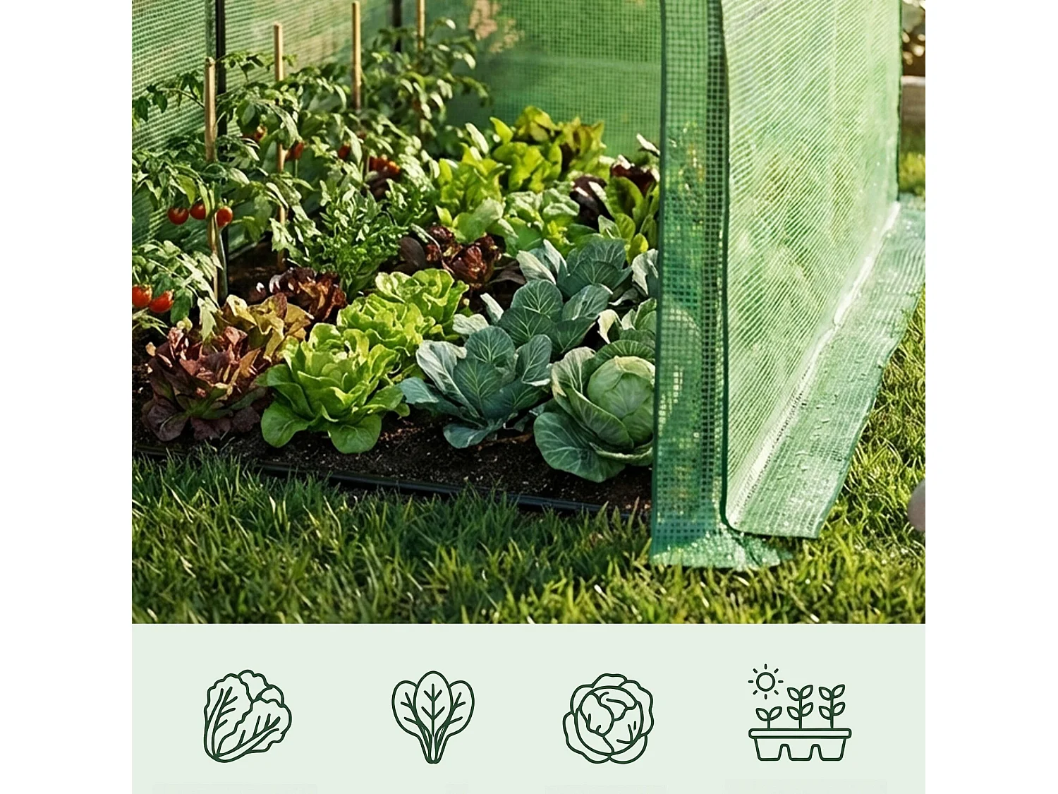 Muurkas met oprolbare kasdeur / Tuinkas met Venster / Foliekas / Groen / 100x200x210 cm