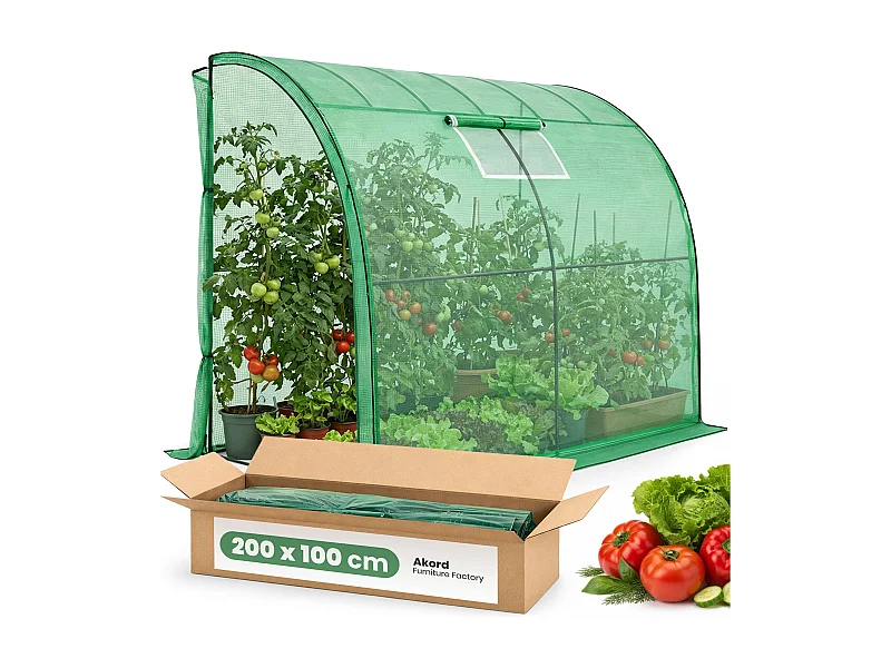 Muurkas met oprolbare kasdeur / Tuinkas met Venster / Foliekas / Groen / 100x200x210 cm