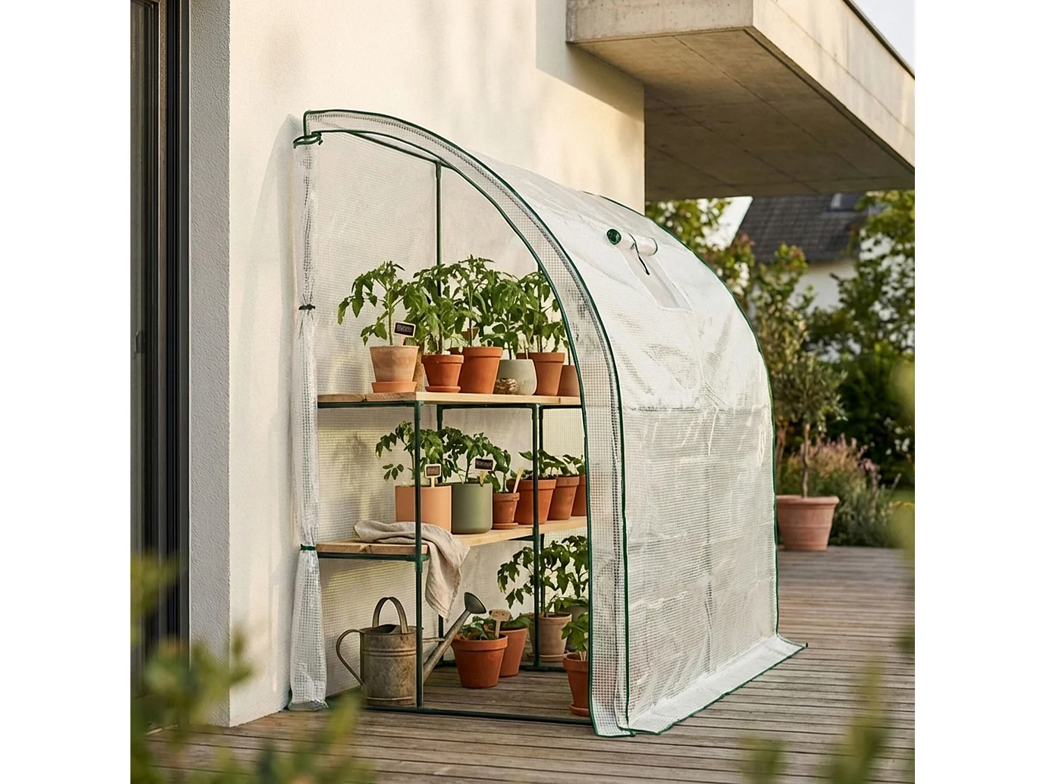 Muurkas met oprolbare kasdeur / Tuinkas met Venster / Foliekas / Wit / 100x200x210 cm