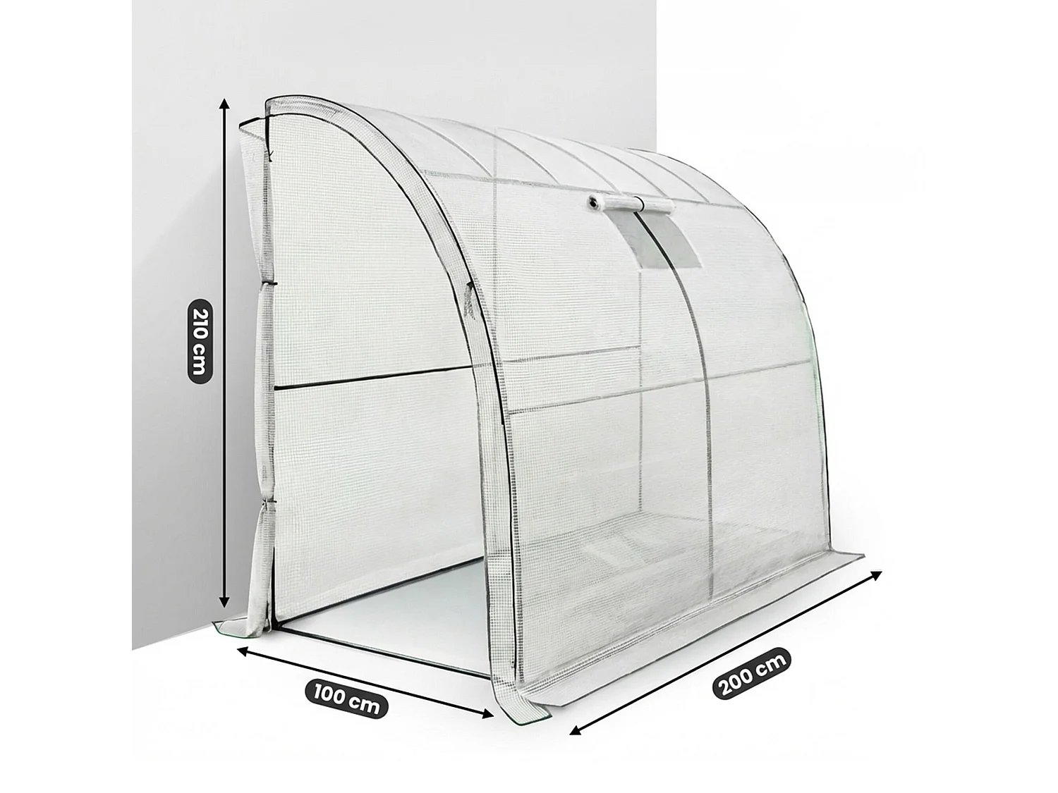 Muurkas met oprolbare kasdeur / Tuinkas met Venster / Foliekas / Wit / 100x200x210 cm