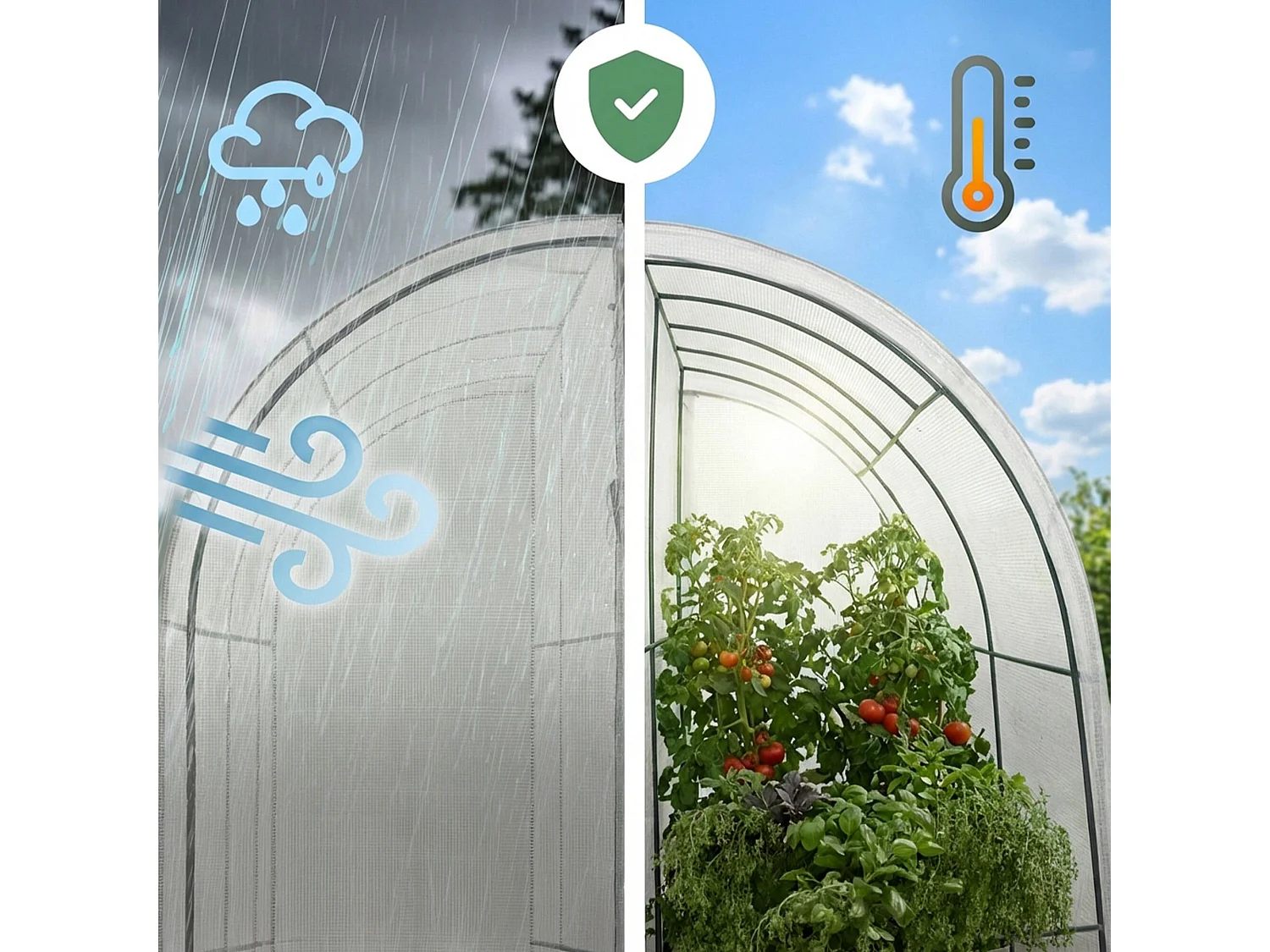 Muurkas met oprolbare kasdeur / Tuinkas met Venster / Foliekas / Wit / 100x200x210 cm