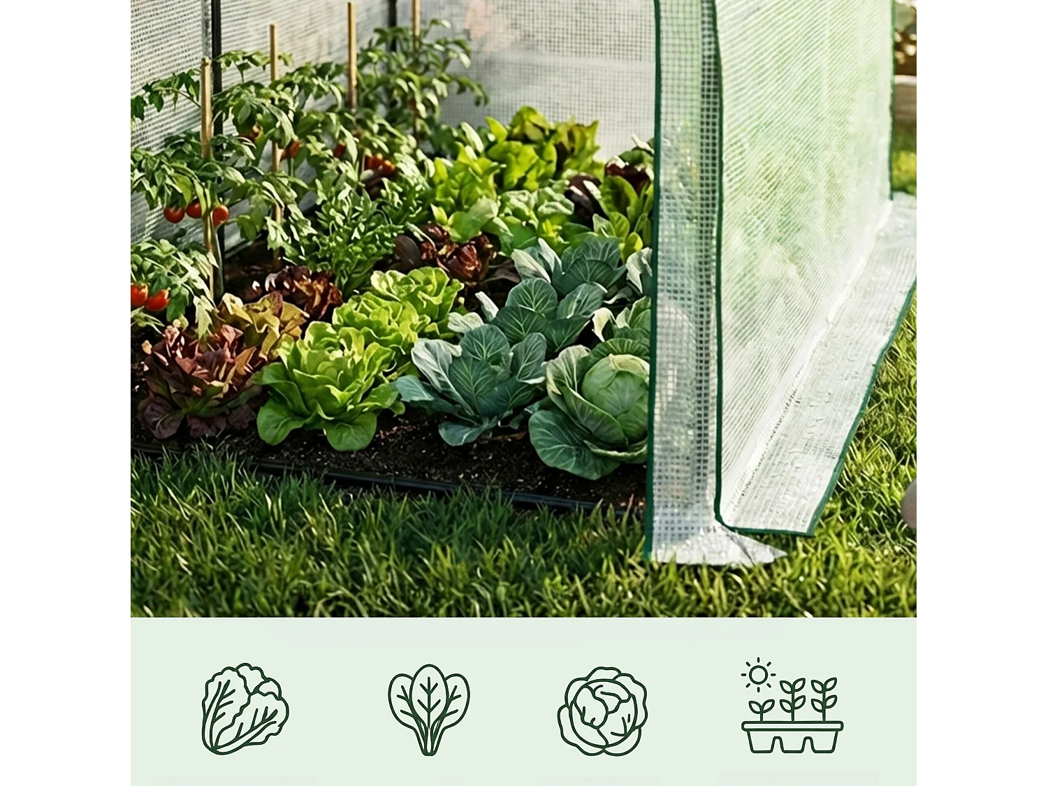 Muurkas met oprolbare kasdeur / Tuinkas met Venster / Foliekas / Wit / 100x200x210 cm