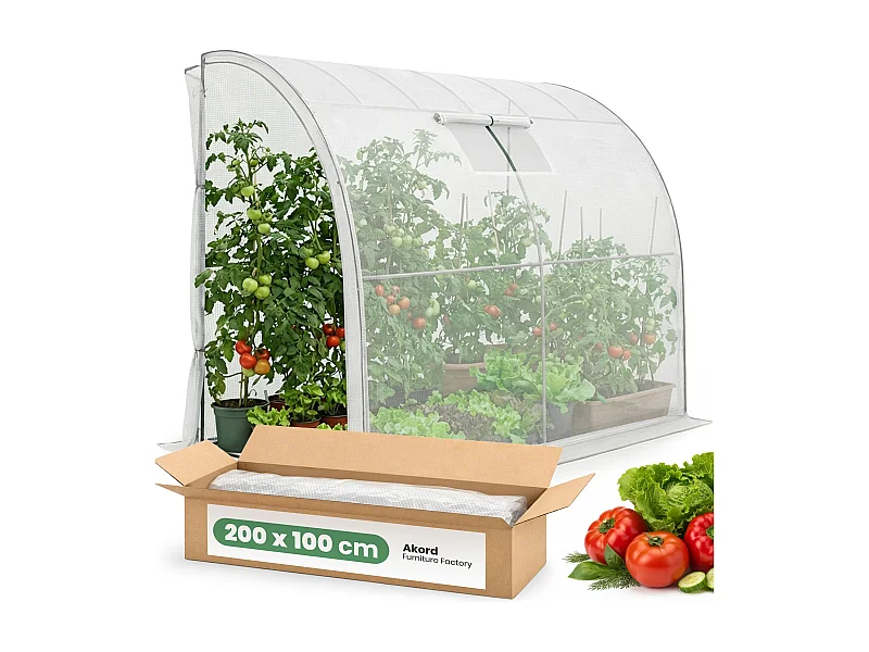 Muurkas met oprolbare kasdeur / Tuinkas met Venster / Foliekas / Wit / 100x200x210 cm