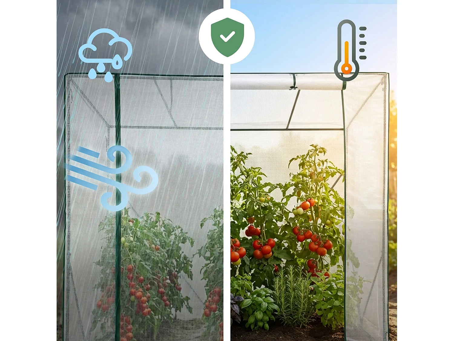 Vrijstaande tuinkas met oprolbare kasdeur / Tuinkas in Huisvorm / Foliekas met 2 Vensters / Wit / 202x80x170 cm