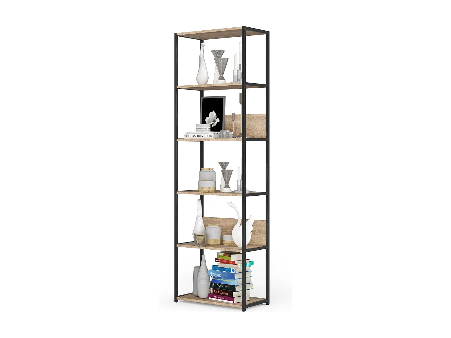 Étagère murale industrielle sur pied AKORD Noire 60 cm façade Chêne Sonoma 6 étagères 60x32x192 cm