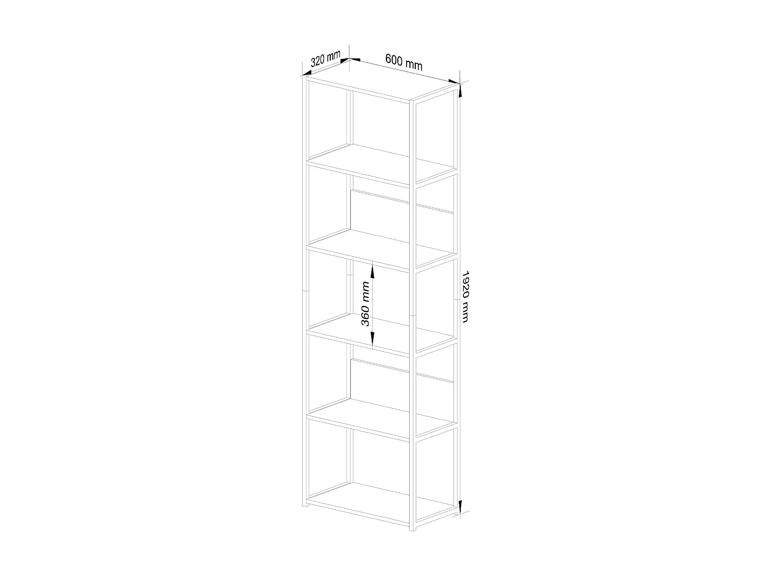 Étagère murale industrielle sur pied AKORD Noire 60 cm façade Chêne Sonoma 6 étagères 60x32x192 cm