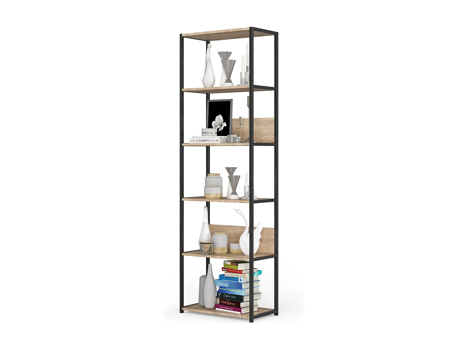 Étagère murale industrielle sur pied AKORD Noire 60 cm façade Chêne Sonoma 6 étagères 60x32x192 cm