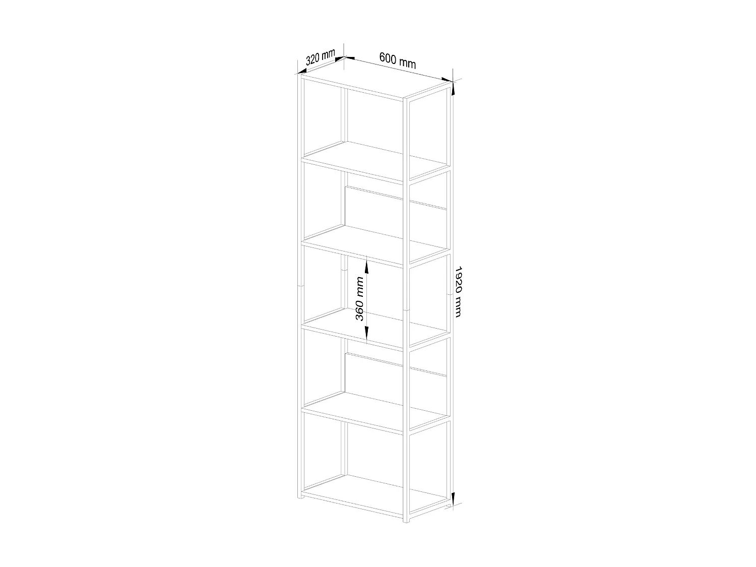 Étagère murale industrielle sur pied AKORD Noire 60 cm façade Chêne Sonoma 6 étagères 60x32x192 cm