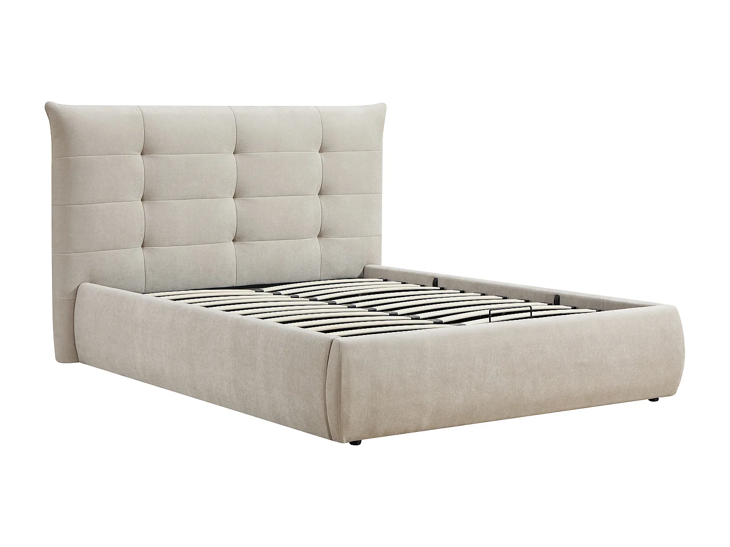 Lit coffre 140 x 190 cm avec tête de lit capitonnée – Tissu – Beige + Matelas - DORMELINA