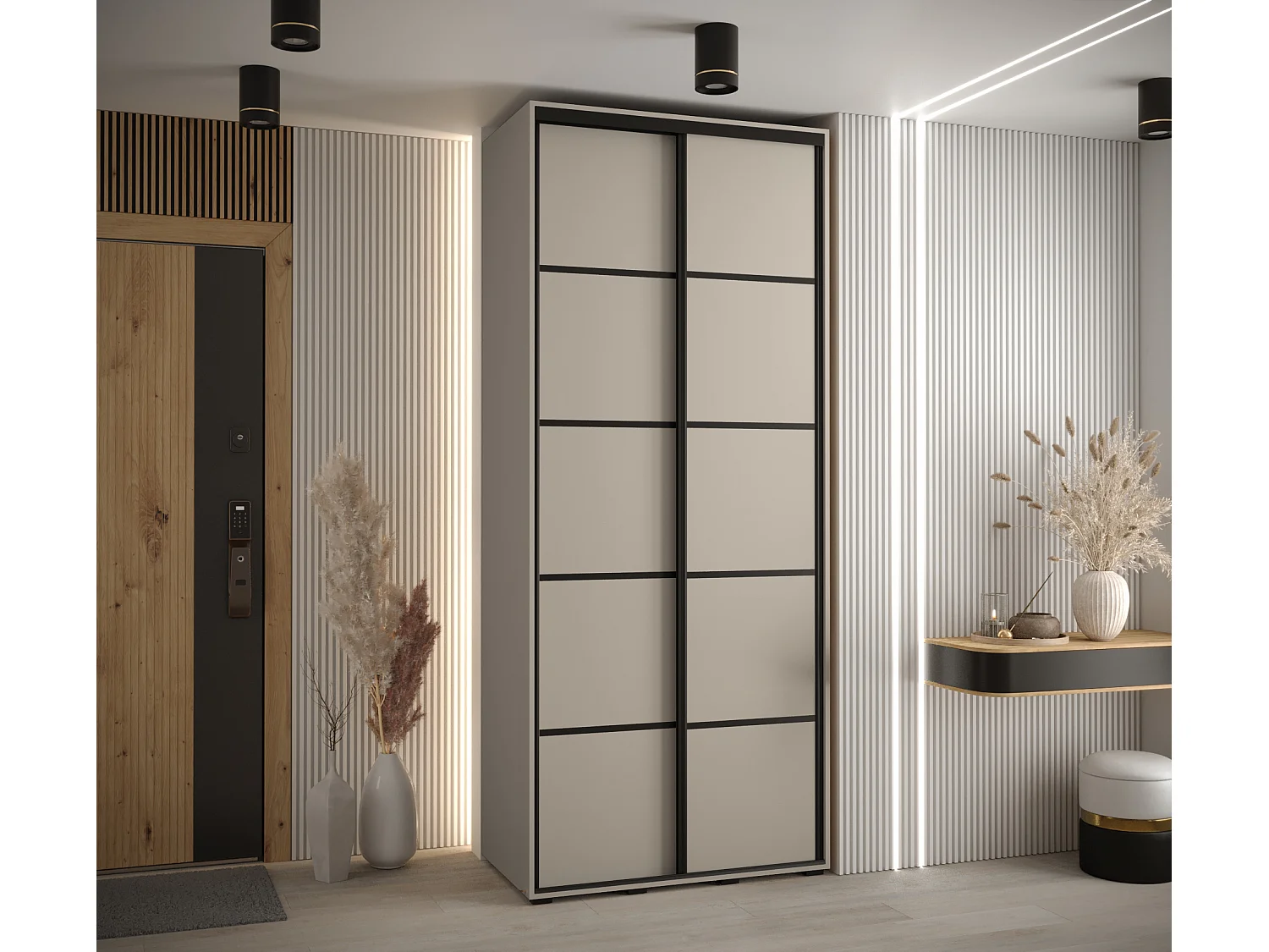 ARMOIRE DAKOTA 4 À PORTES COULISSANTES 235,2/110/45 2 portes (Cashmere/Noir)