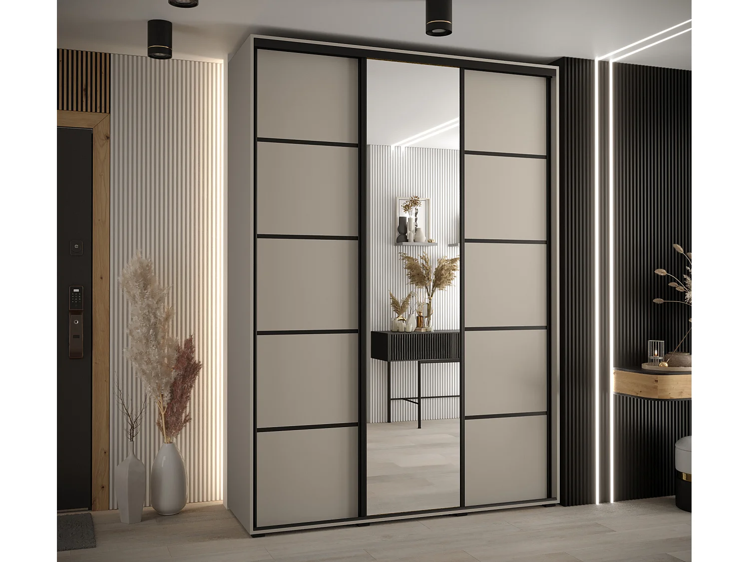 ARMOIRE DAKOTA 5 À PORTES COULISSANTES 235,2/170/45 3 portes (Cashmere/Noir)
