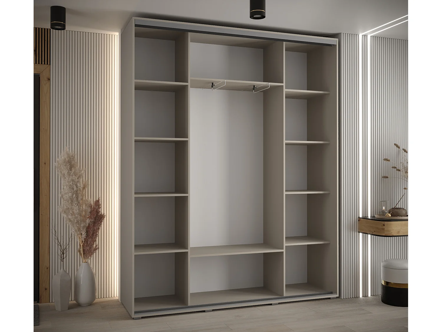 ARMOIRE DAKOTA 10 À PORTES COULISSANTES 235,2/190/45 3 portes (Cashmere/Noir)