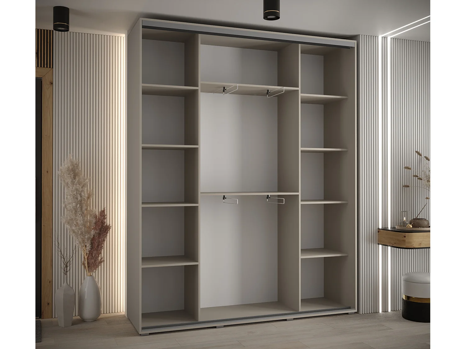 ARMOIRE DAKOTA 10 À PORTES COULISSANTES 235,2/190/45 3 portes (Cashmere/Noir)