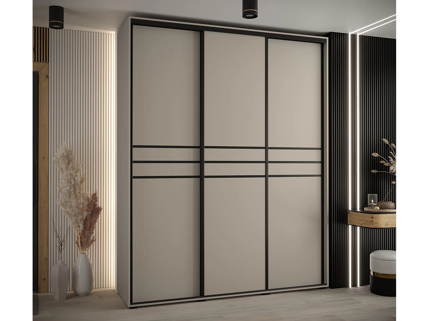 KAST DAKOTA 10 MET SCHUIFDEUREN 235,2/200/45 3 deuren (Kasjmier/Zwart)