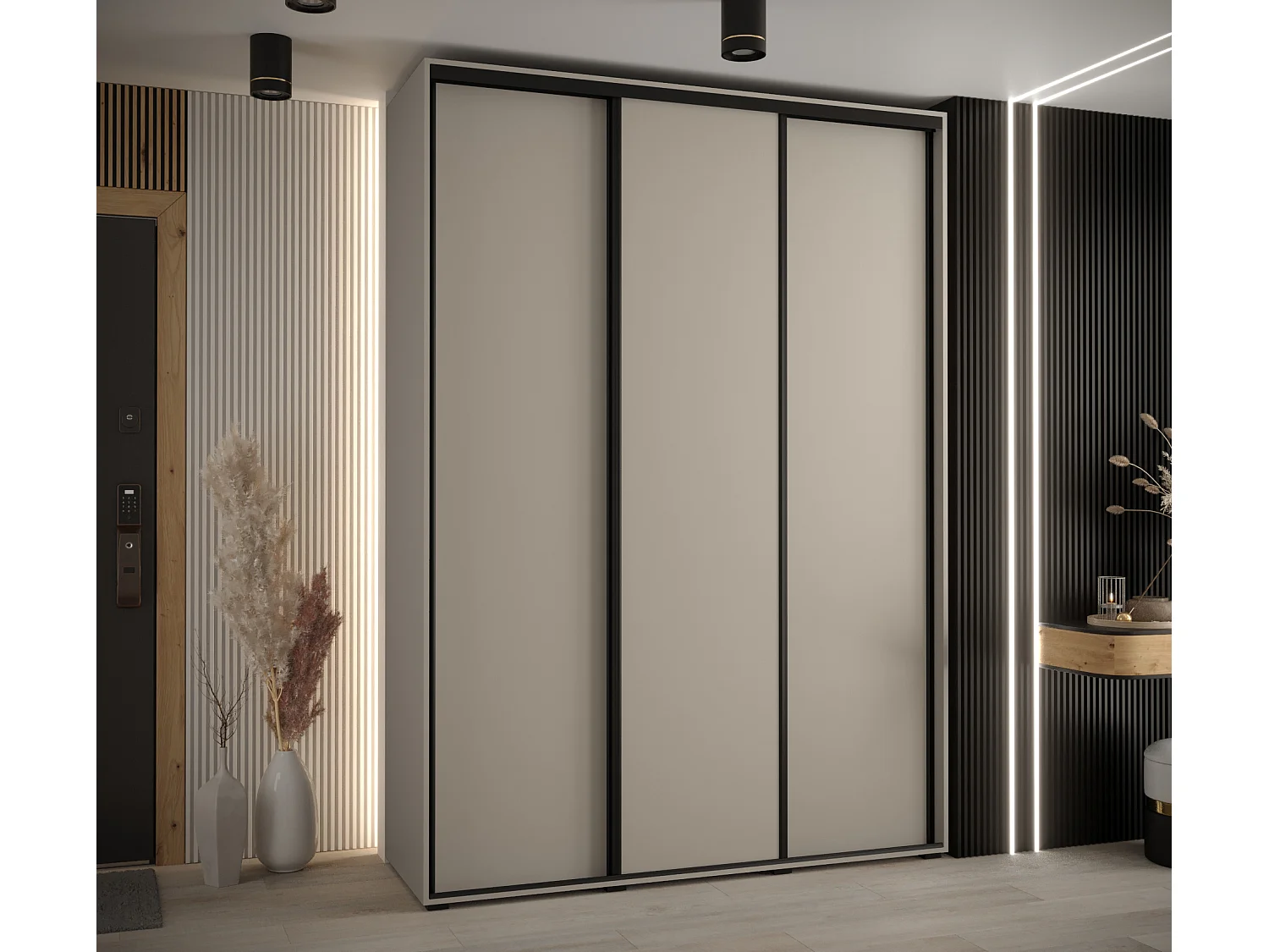 ARMOIRE DAKOTA 1 À PORTES COULISSANTES 235,2/170/45 3 portes (Cashmere/Noir)