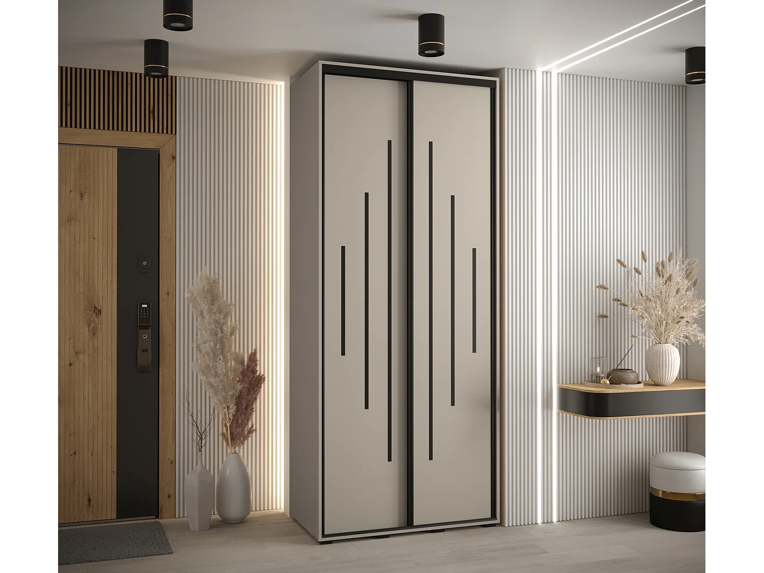 ARMOIRE DAKOTA 12 À PORTES COULISSANTES 235,2/100/60 2 portes (Cashmere/Noir)