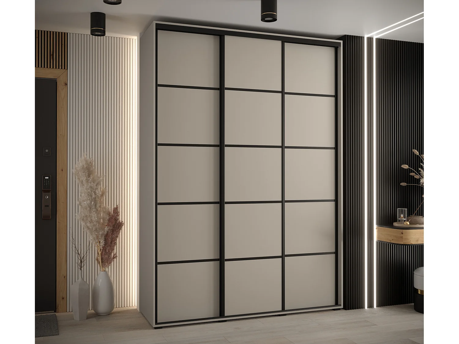ARMOIRE DAKOTA 4 À PORTES COULISSANTES 235,2/170/45 3 portes (Cashmere/Noir)