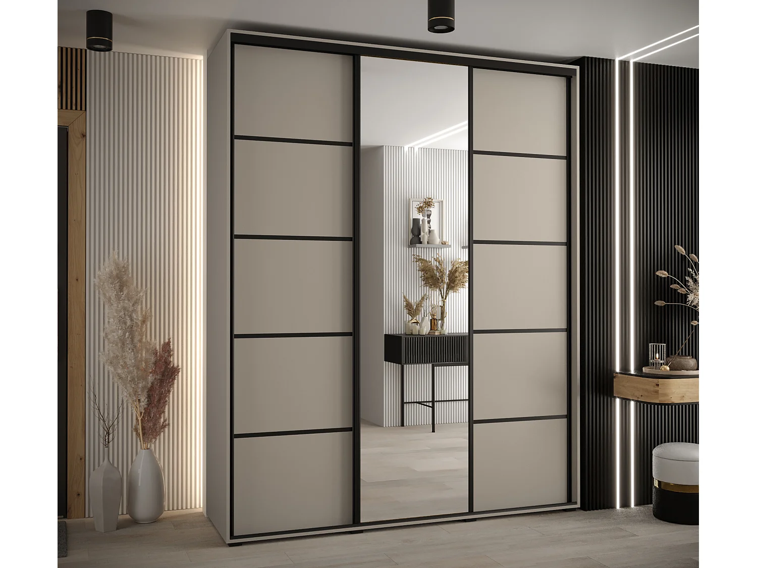 KAST DAKOTA 5 MET SCHUIFDEUREN 235,2/190/45 3 deuren (Kasjmier/Zwart)