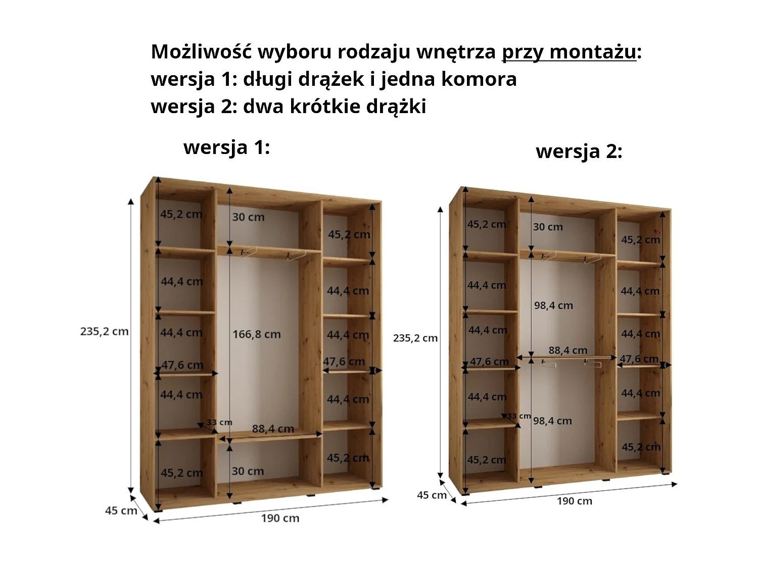 ARMOIRE DAKOTA 12 À PORTES COULISSANTES 235,2/190/45 3 portes (Cashmere/Noir)