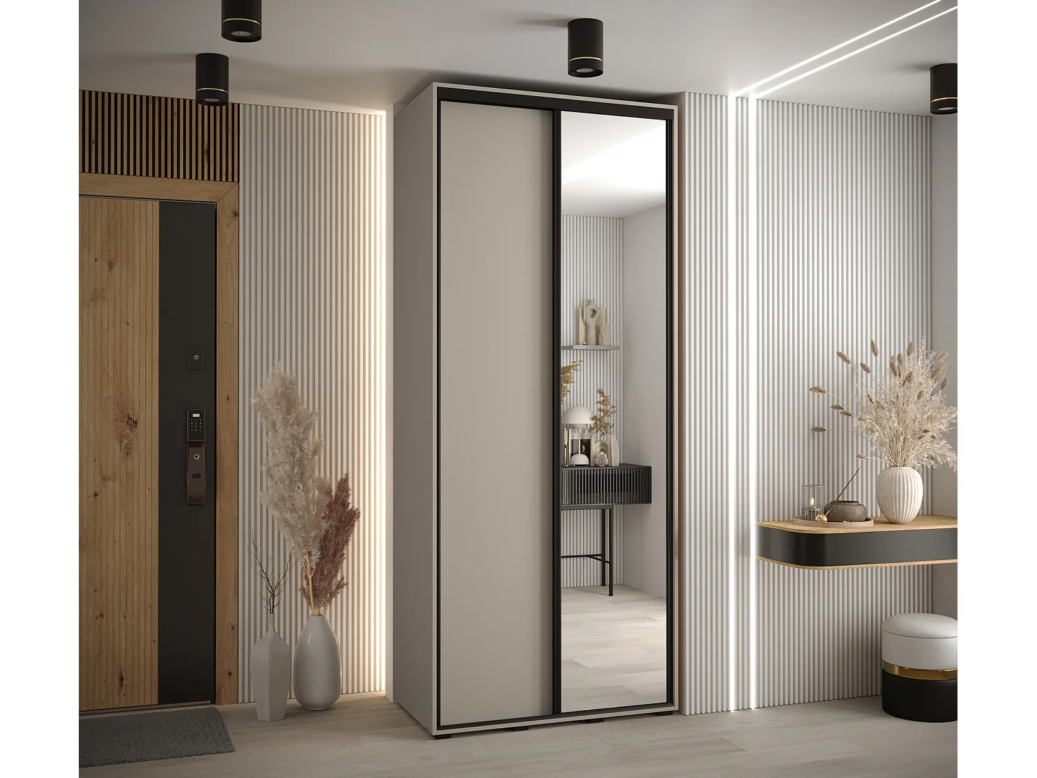 ARMOIRE DAKOTA 3 À PORTES COULISSANTES 235,2/110/45 2 portes (Cashmere/Noir)