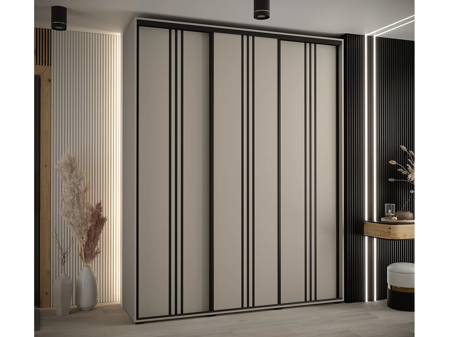 ARMOIRE DAKOTA 6 À PORTES COULISSANTES 235,2/190/60 3 portes (Cashmere/Noir)