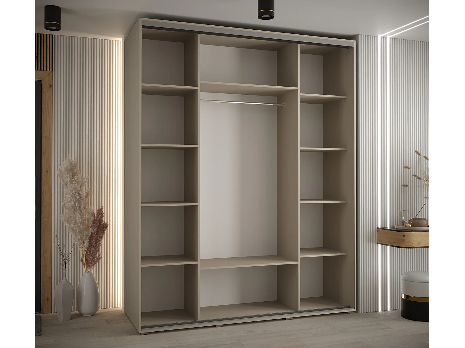 ARMOIRE DAKOTA 6 À PORTES COULISSANTES 235,2/190/60 3 portes (Cashmere/Noir)