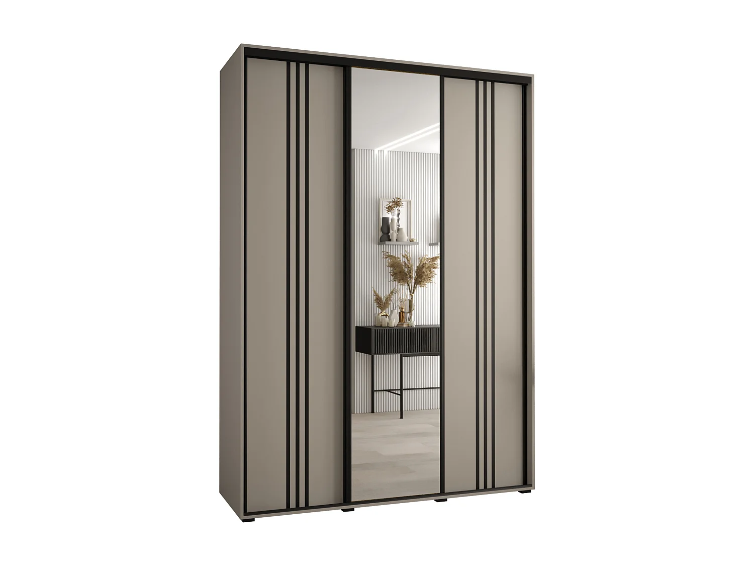 ARMOIRE DAKOTA 7 À PORTES COULISSANTES 235,2/170/45 3 portes (Cashmere/Noir)
