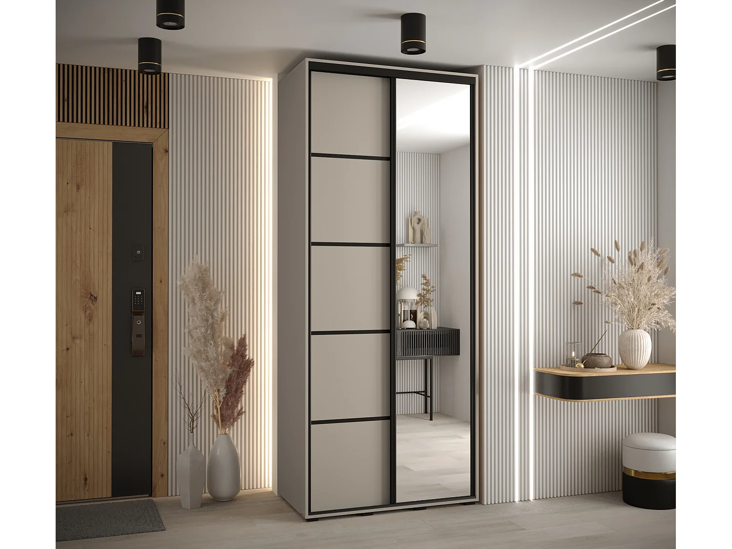 ARMOIRE DAKOTA 5 À PORTES COULISSANTES 235,2/120/45 2 portes (Cashmere/Noir)