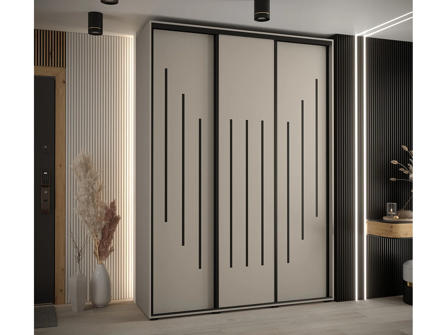 ARMOIRE DAKOTA 8 À PORTES COULISSANTES 235,2/170/45 3 portes (Cashmere/Noir)