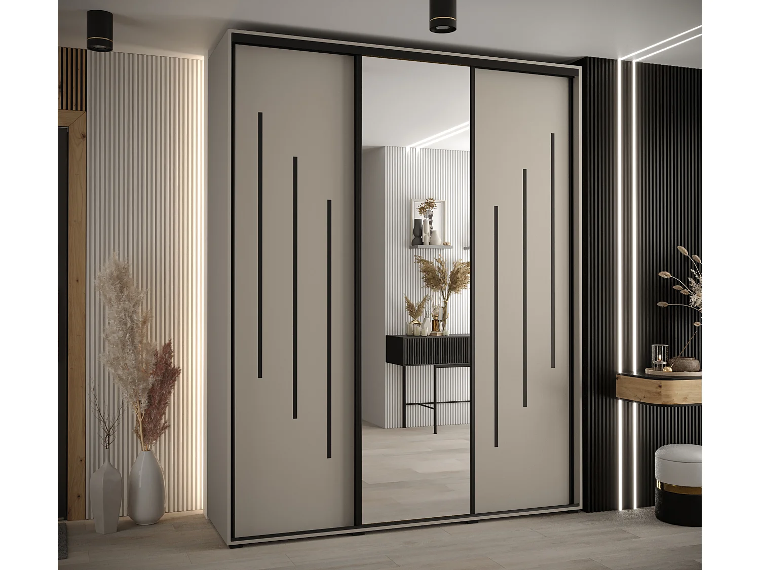 KAST DAKOTA 9 MET SCHUIFDEUREN 235,2/190/45 3 deuren (Kasjmier/Zwart)