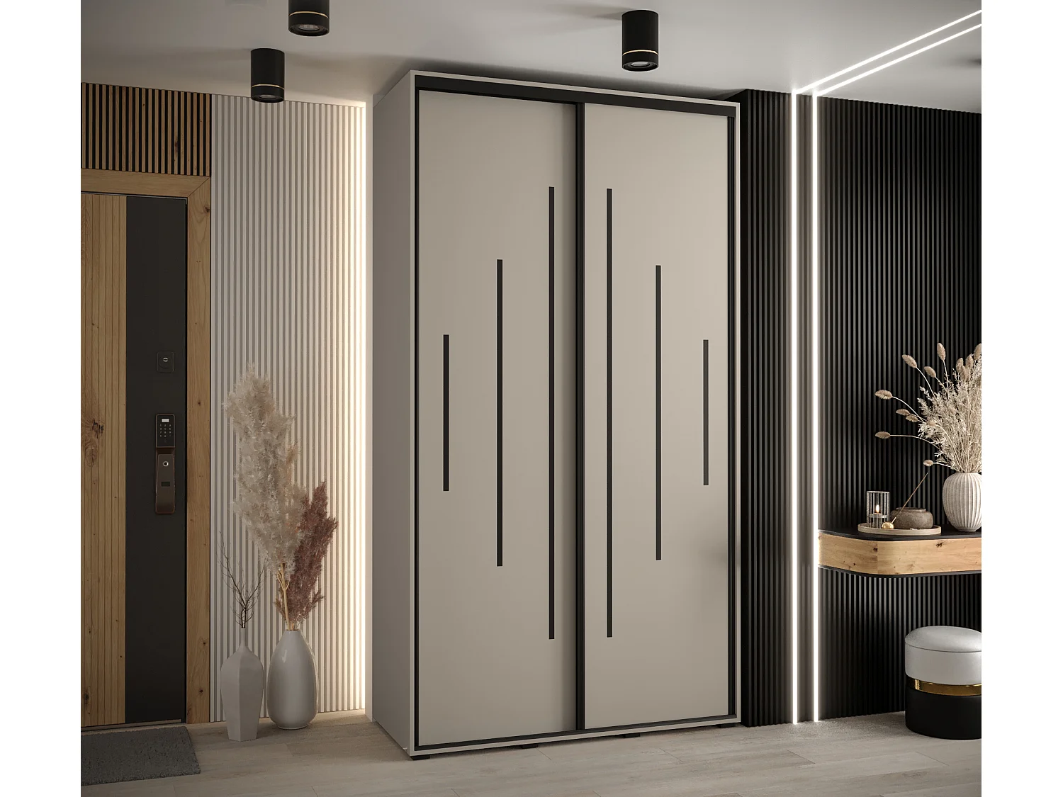 ARMOIRE DAKOTA 12 À PORTES COULISSANTES 235,2/130/60 2 portes (Cashmere/Noir)