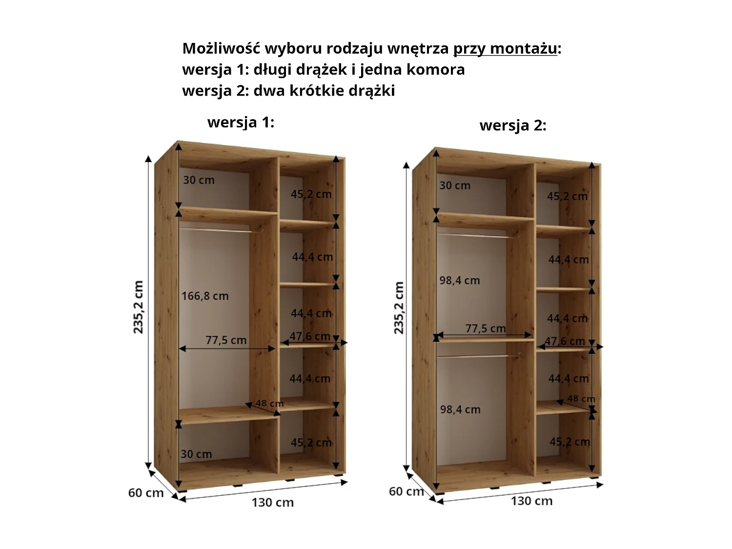 ARMOIRE DAKOTA 12 À PORTES COULISSANTES 235,2/130/60 2 portes (Cashmere/Noir)