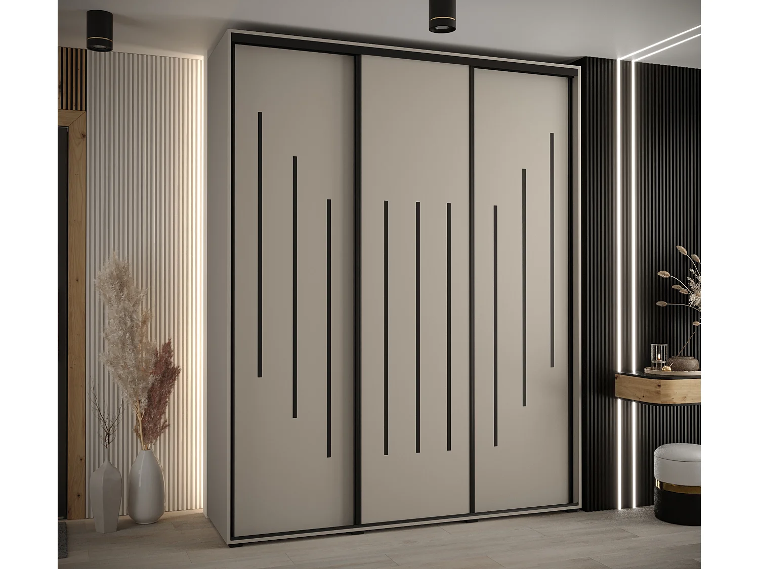 ARMOIRE DAKOTA 8 À PORTES COULISSANTES 235,2/190/45 3 portes (Cashmere/Noir)