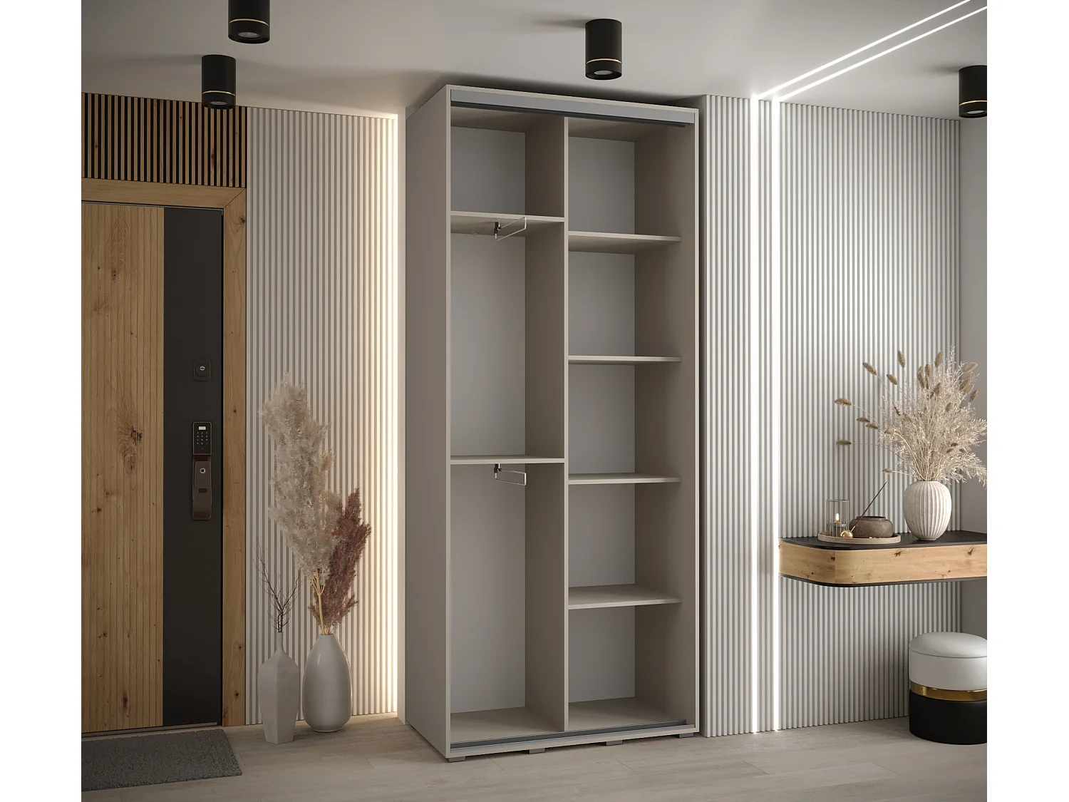 ARMOIRE DAKOTA 7 À PORTES COULISSANTES 235,2/110/45 2 portes (Cashmere/Noir)