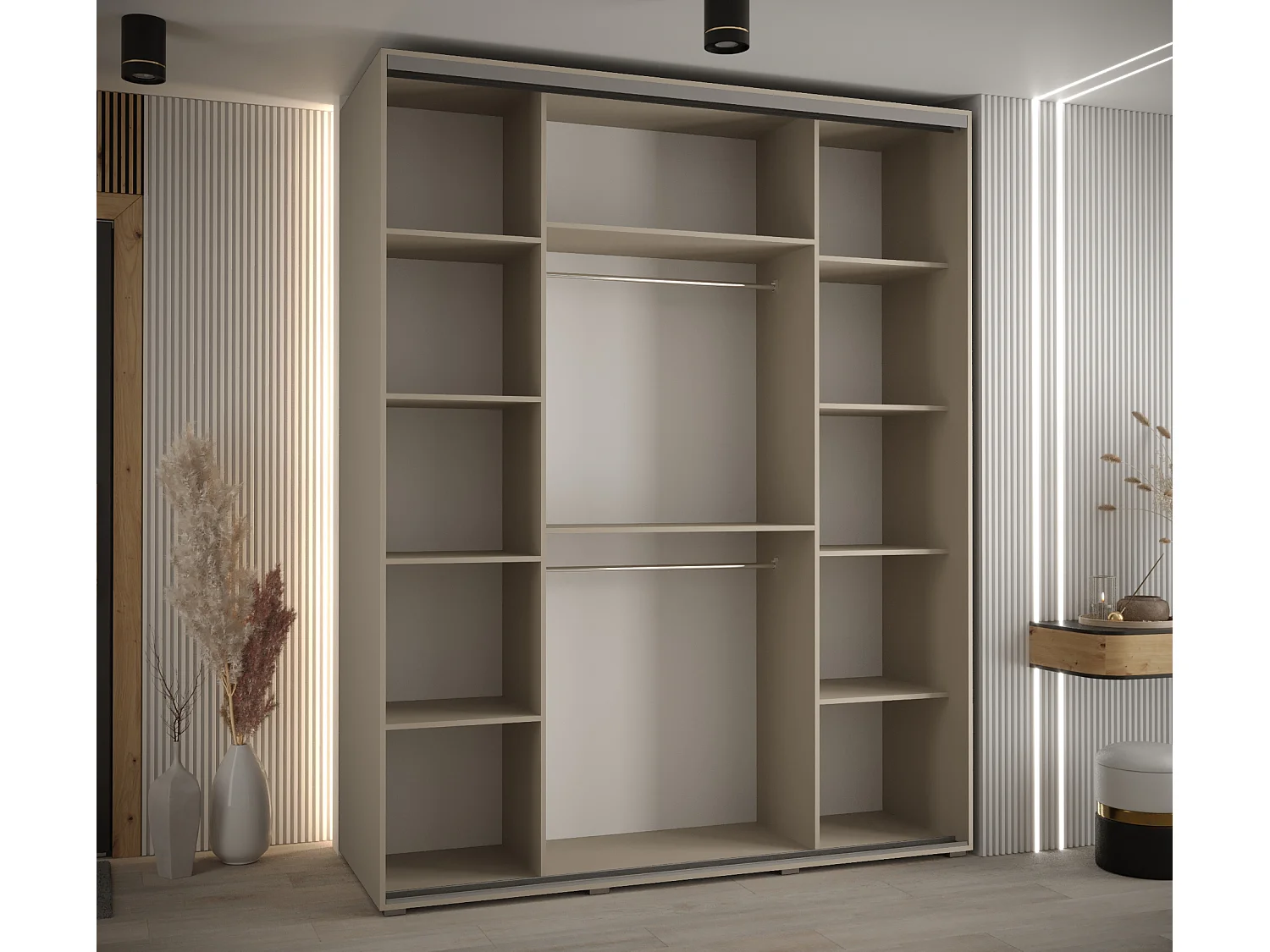 ARMOIRE DAKOTA 12 À PORTES COULISSANTES 235,2/190/60 3 portes (Cashmere/Noir)