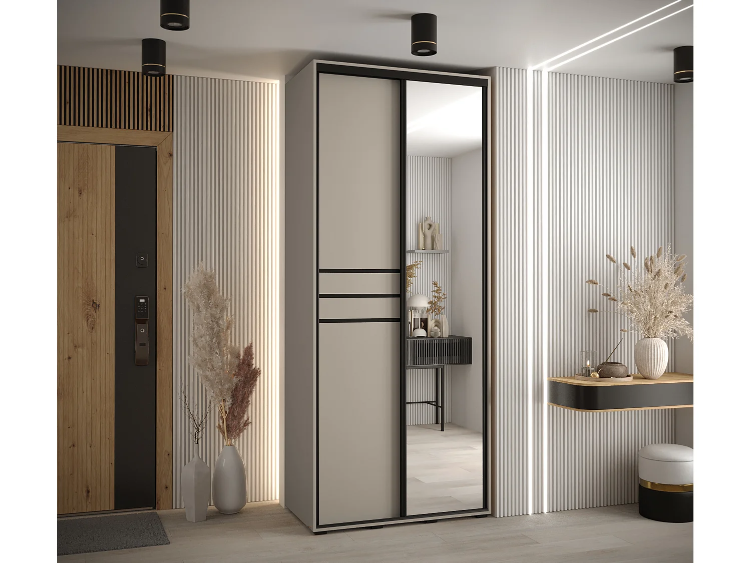 ARMOIRE DAKOTA 11 À PORTES COULISSANTES 235,2/110/45 2 portes (Cashmere/Noir)