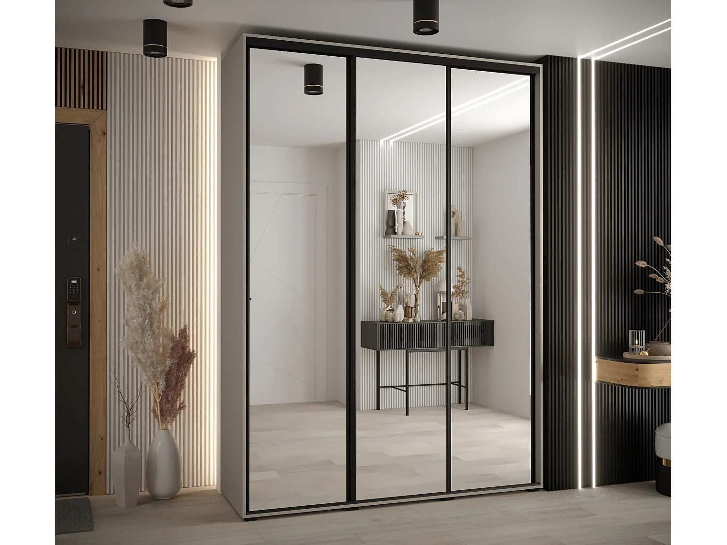 ARMOIRE DAKOTA 2 À PORTES COULISSANTES 235,2/170/45 3 portes (Cashmere/Noir)