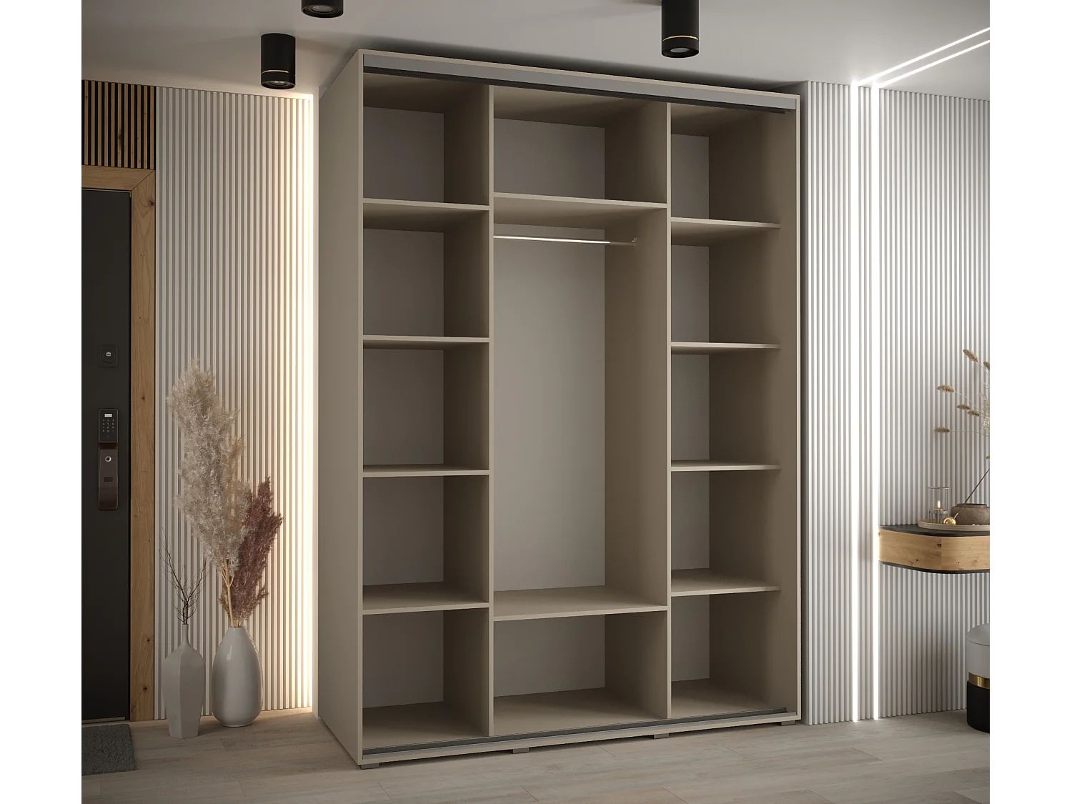 ARMOIRE DAKOTA 11 À PORTES COULISSANTES 235,2/170/60 3 portes (Cashmere/Noir)