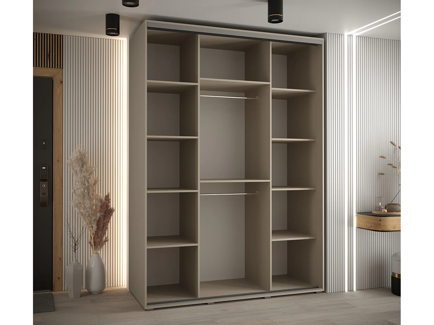 ARMOIRE DAKOTA 11 À PORTES COULISSANTES 235,2/170/60 3 portes (Cashmere/Noir)