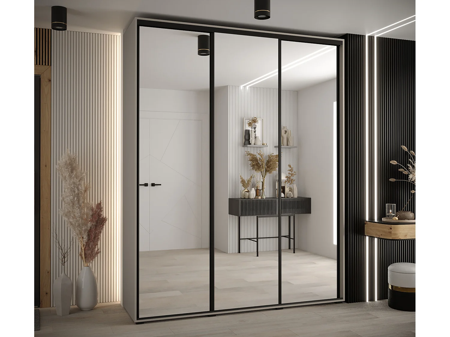 ARMOIRE DAKOTA 2 À PORTES COULISSANTES 235,2/190/45 3 portes (Cashmere/Noir)