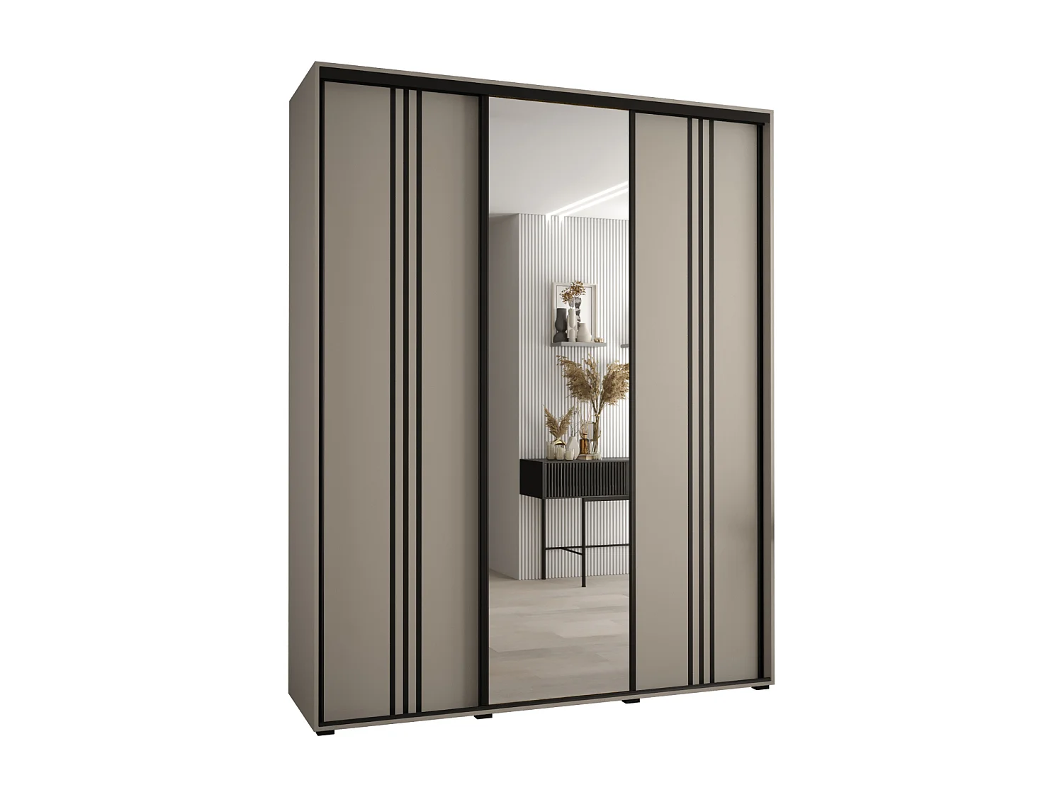 ARMOIRE DAKOTA 7 À PORTES COULISSANTES 235,2/190/45 3 portes (Cashmere/Noir)