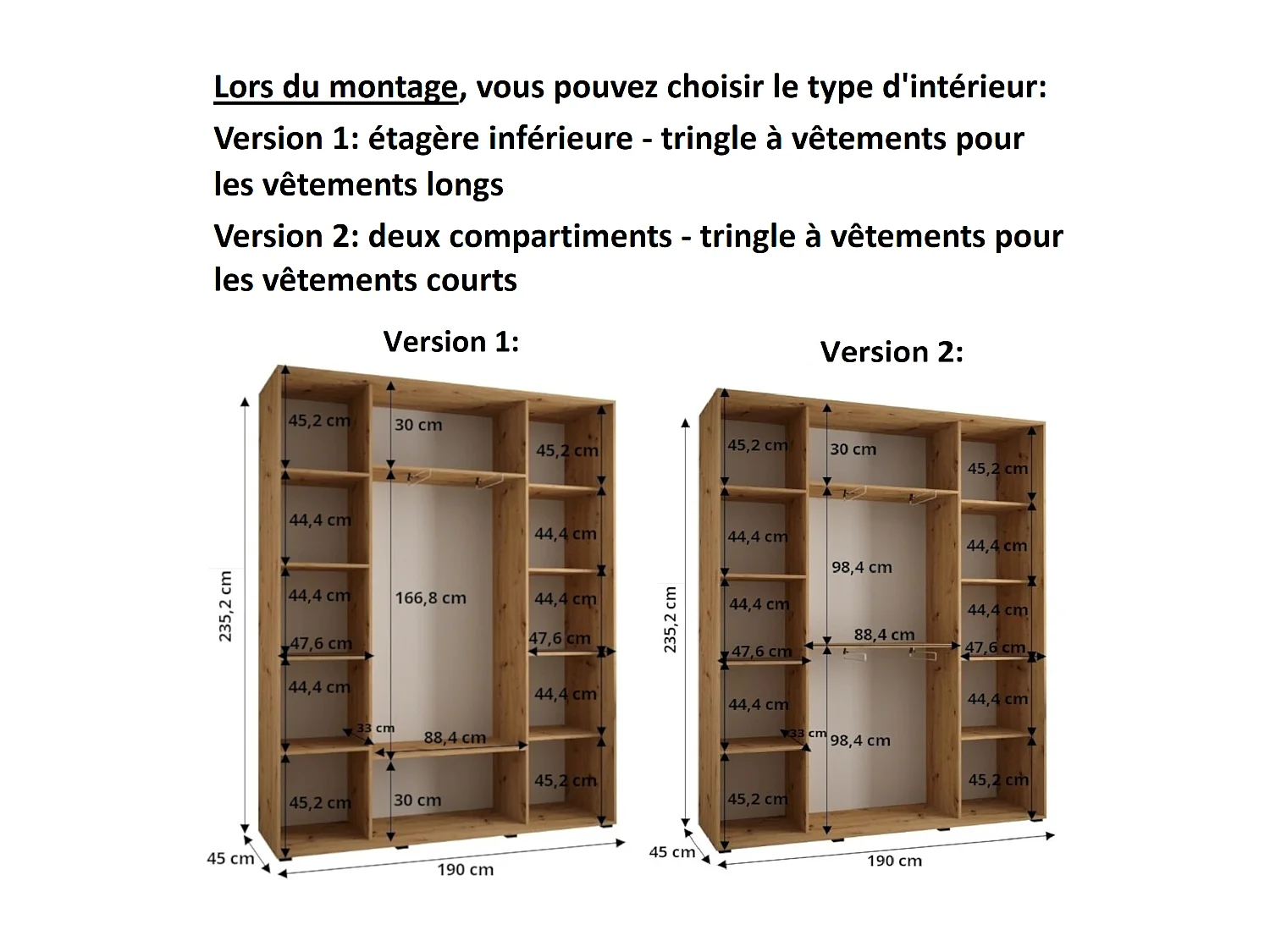ARMOIRE DAKOTA 7 À PORTES COULISSANTES 235,2/190/45 3 portes (Cashmere/Noir)