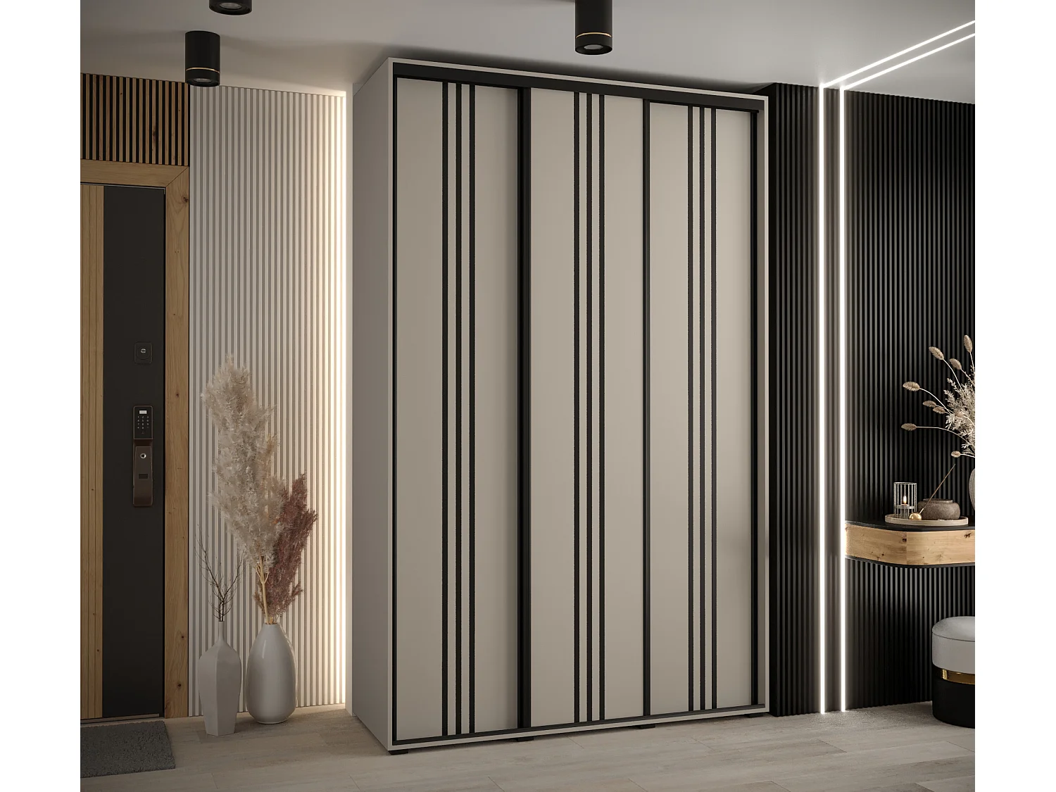 ARMOIRE DAKOTA 6 À PORTES COULISSANTES 235,2/150/60 3 portes (Cashmere/Noir)
