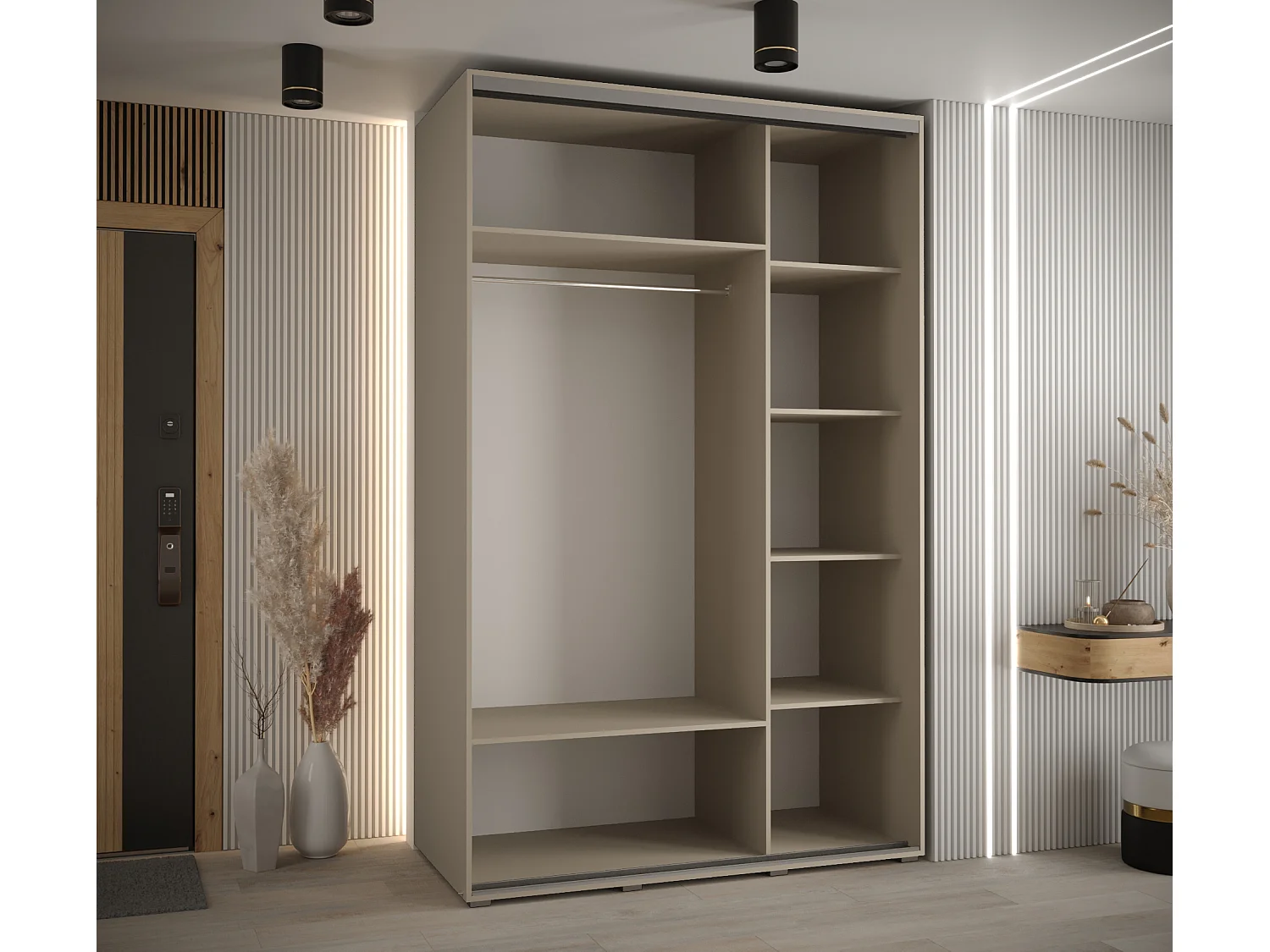 ARMOIRE DAKOTA 6 À PORTES COULISSANTES 235,2/150/60 3 portes (Cashmere/Noir)