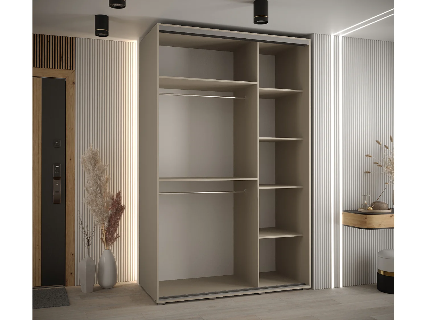 ARMOIRE DAKOTA 6 À PORTES COULISSANTES 235,2/150/60 3 portes (Cashmere/Noir)