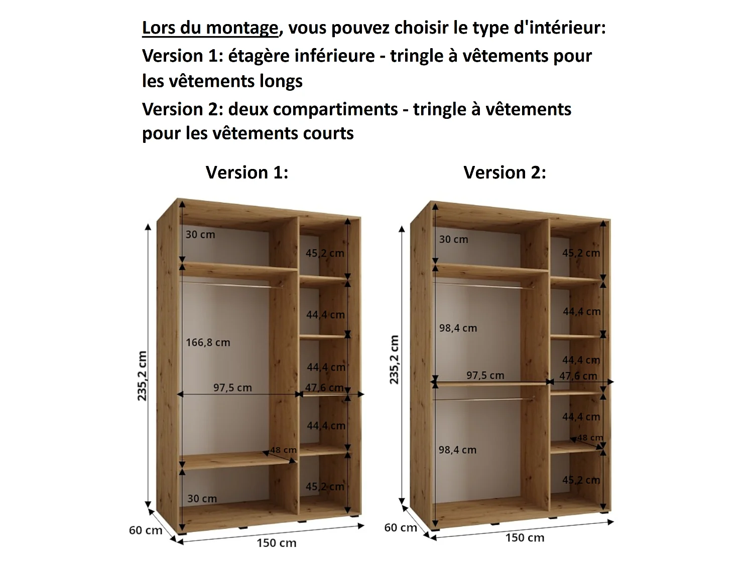 ARMOIRE DAKOTA 6 À PORTES COULISSANTES 235,2/150/60 3 portes (Cashmere/Noir)